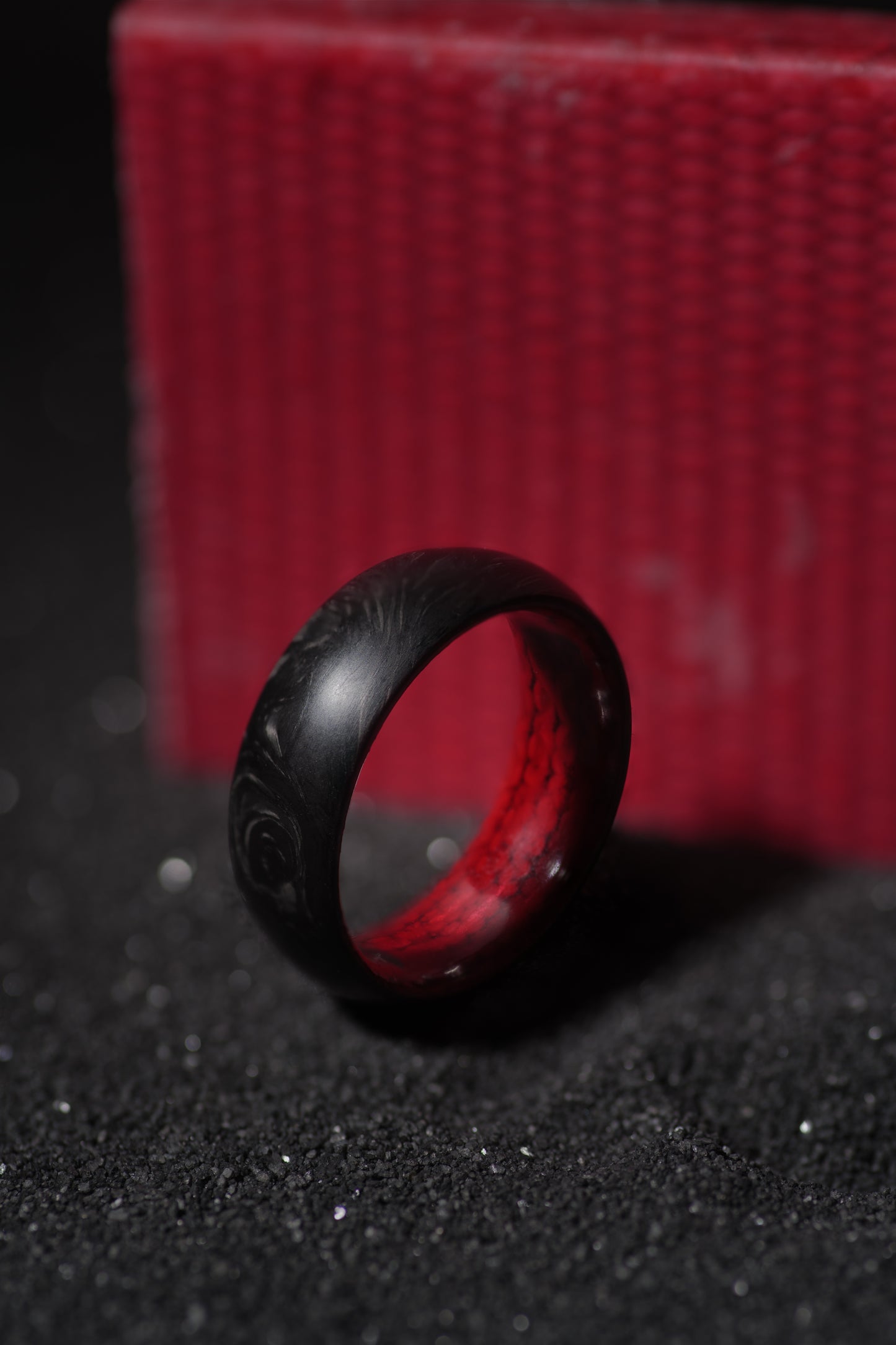 Upcycled Firehose and Forged Carbon Fiber Mens Wedding Band