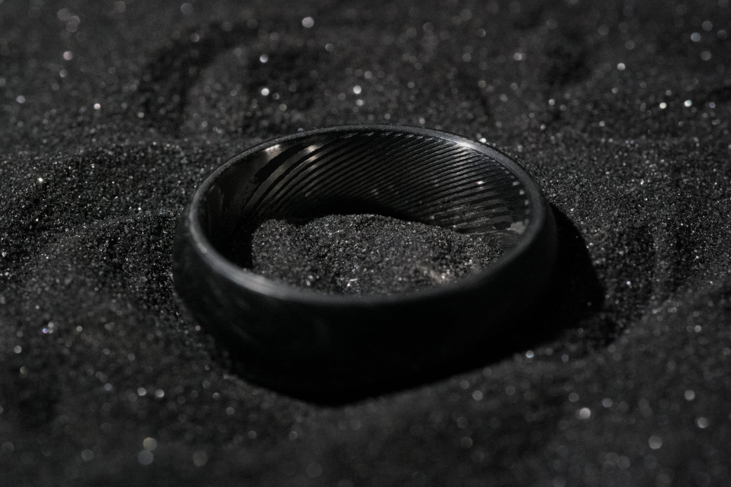 Damascus Steel and Forged Carbon Fiber Mens Wedding Band