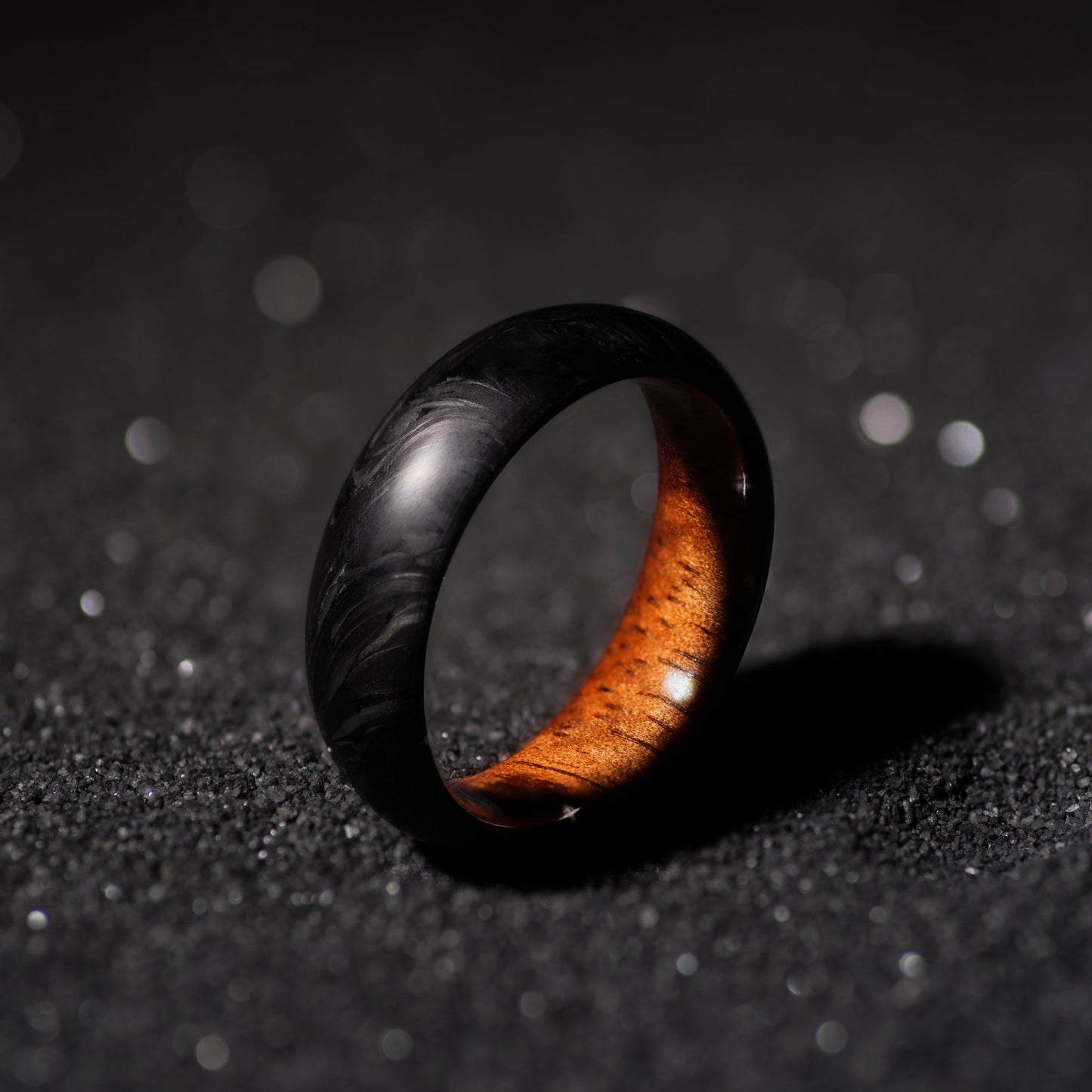 Hawaiian Koa and Forged Carbon Fiber Mens Wedding Band
