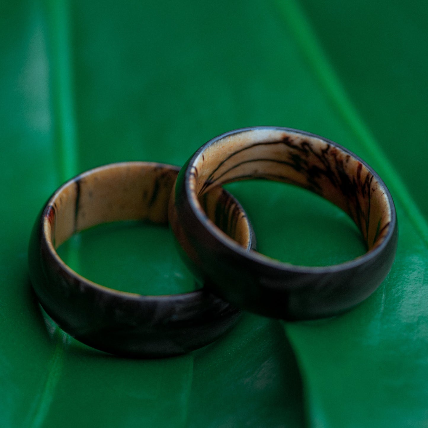 Spalted Tamarind and Forged Carbon Fiber Mens Wedding Band