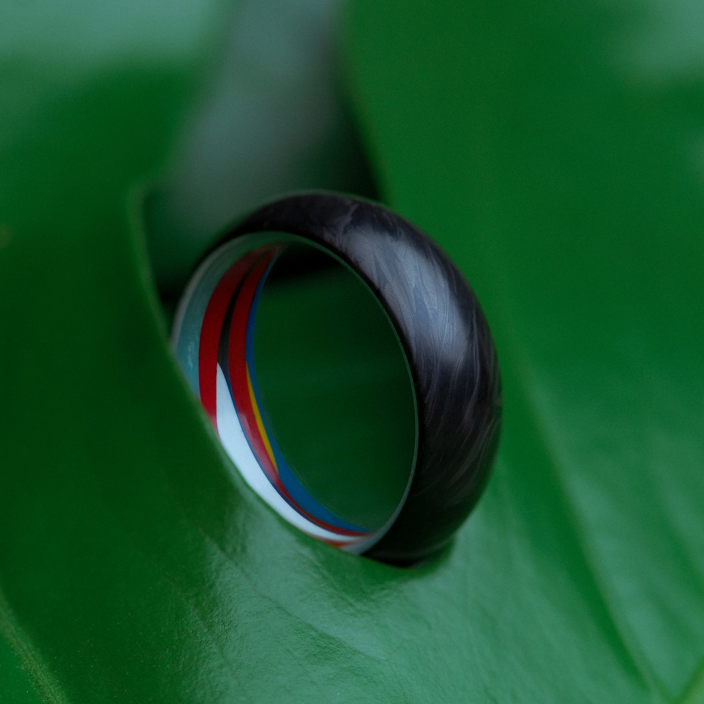 Upcycled Surfboard Resin and Forged Carbon Fiber Mens Wedding Band