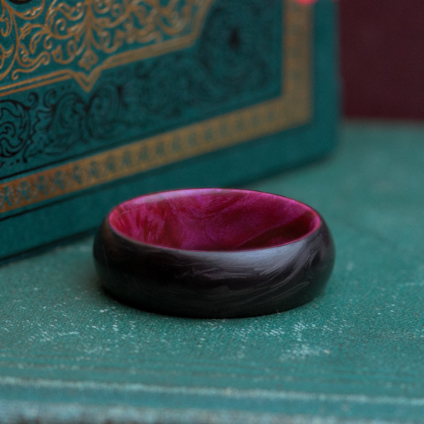 Natural or Purple Box Elder Burl and Forged Carbon Fiber Mens Wedding Band