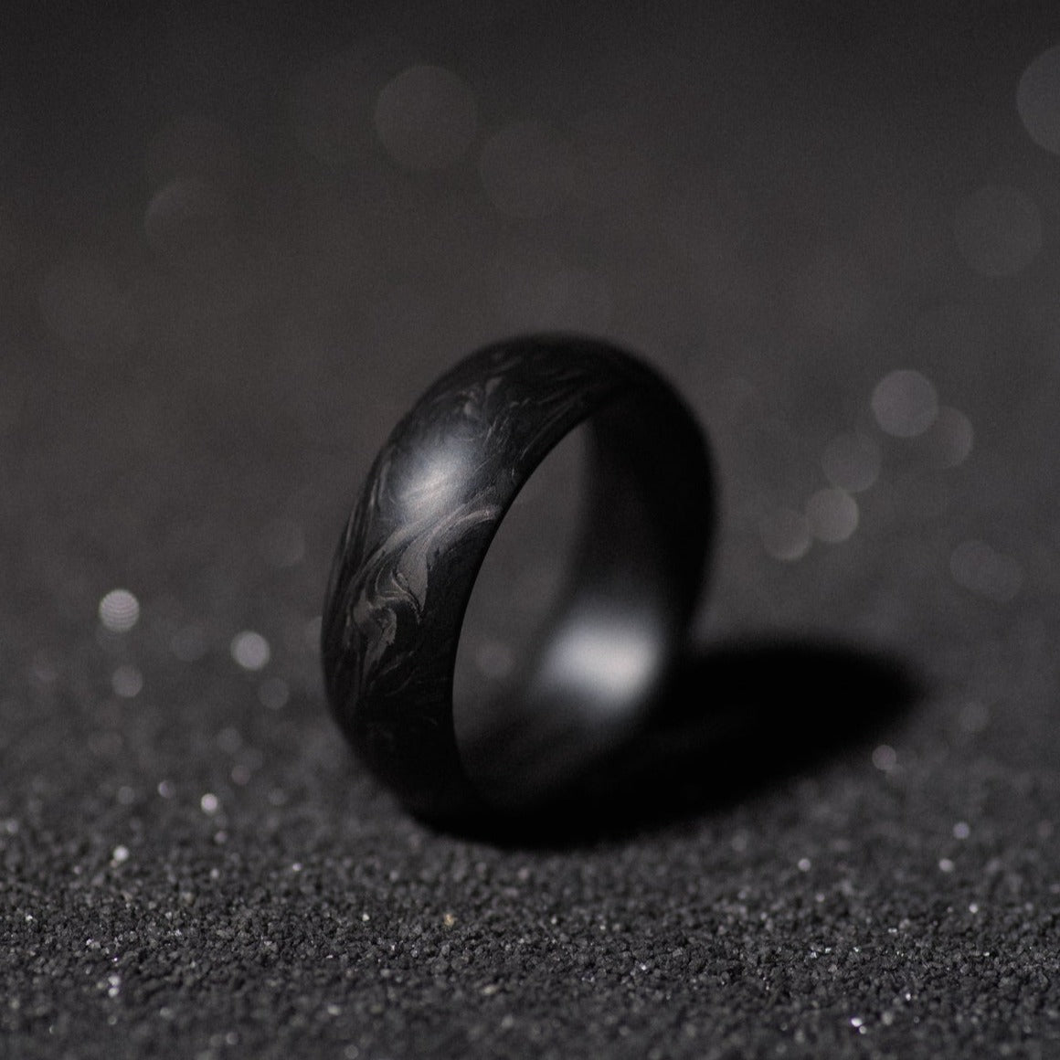 Curved Comfort Fit Forged Carbon Fiber Mens Wedding Band