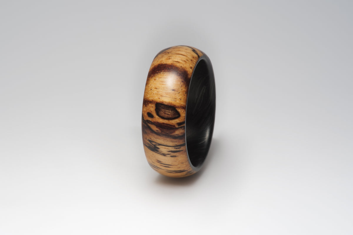 Spalted Tamarind & Forged Carbon Fiber - Mens Wedding Band