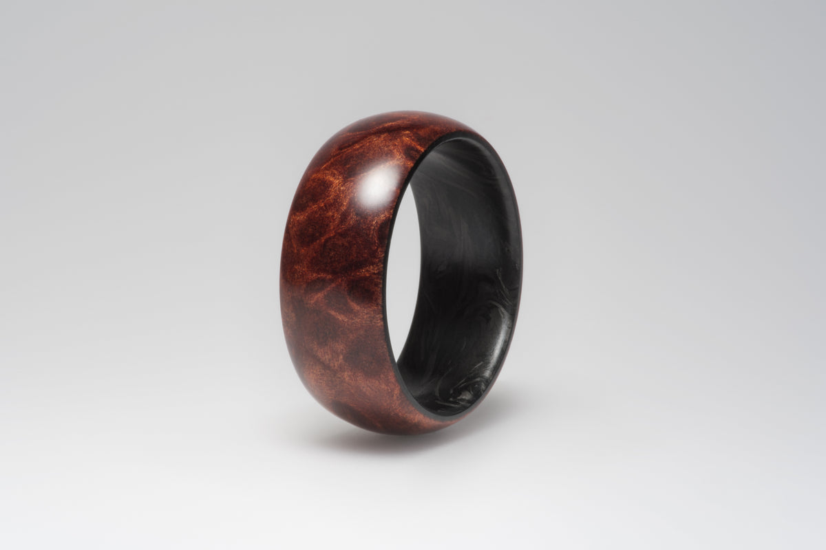 Mens Wedding Band - Redwood Burl & Forged Carbon Fiber