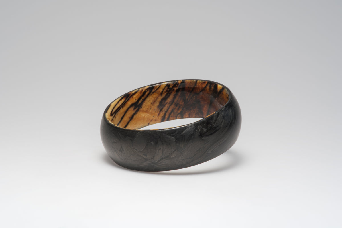 Spalted Tamarind & Forged Carbon Fiber - Mens Wedding Band