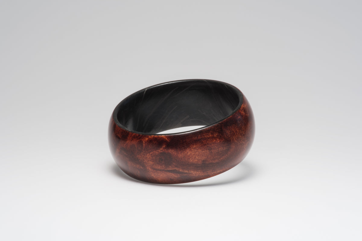 Mens Wedding Band - Redwood Burl & Forged Carbon Fiber