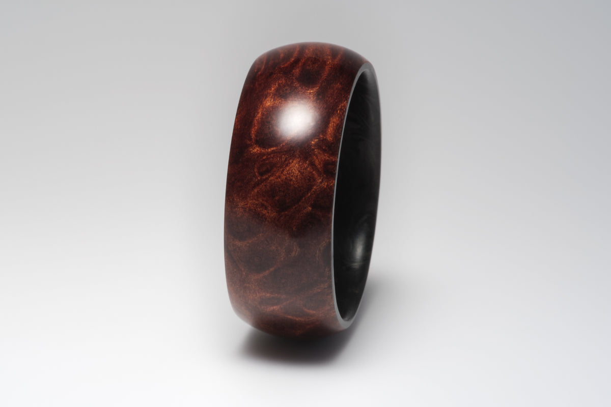 Mens Wedding Band - Redwood Burl & Forged Carbon Fiber