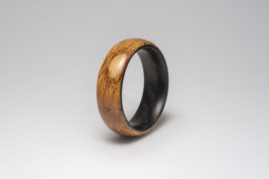 Mens Wedding Band - Whiskey Barrel Oak & Forged Carbon Fiber