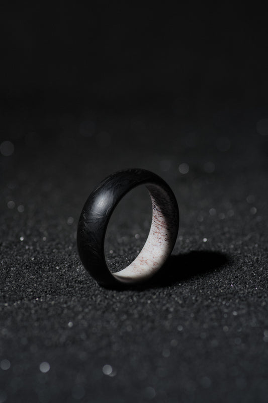 Deer Antler and Forged Carbon Fiber Mens Wedding Band