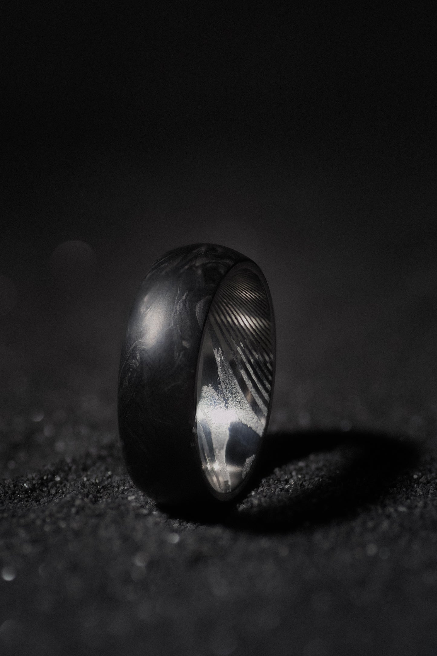 Damascus Steel and Forged Carbon Fiber Mens Wedding Band