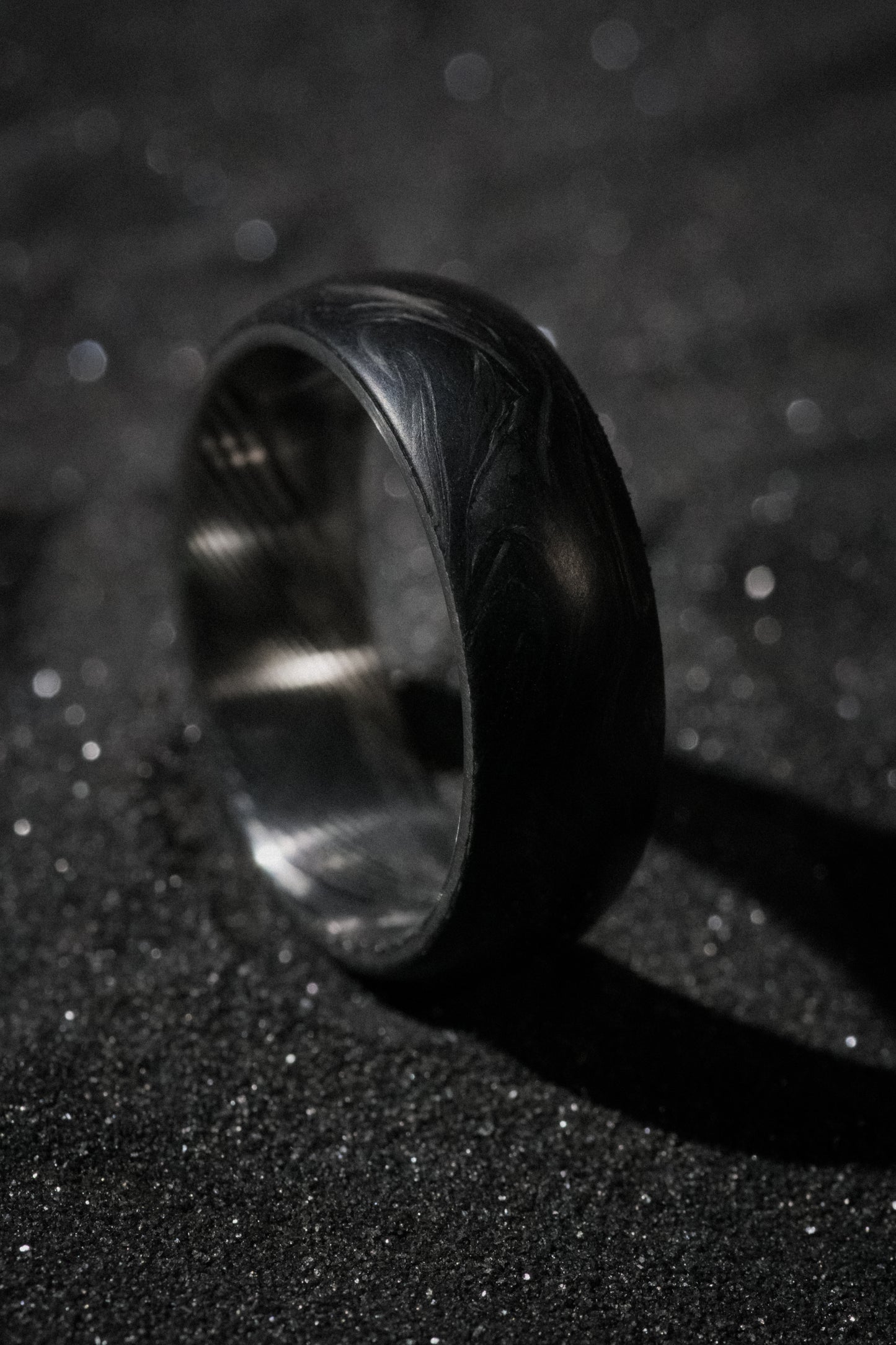 Damascus Steel and Forged Carbon Fiber Mens Wedding Band