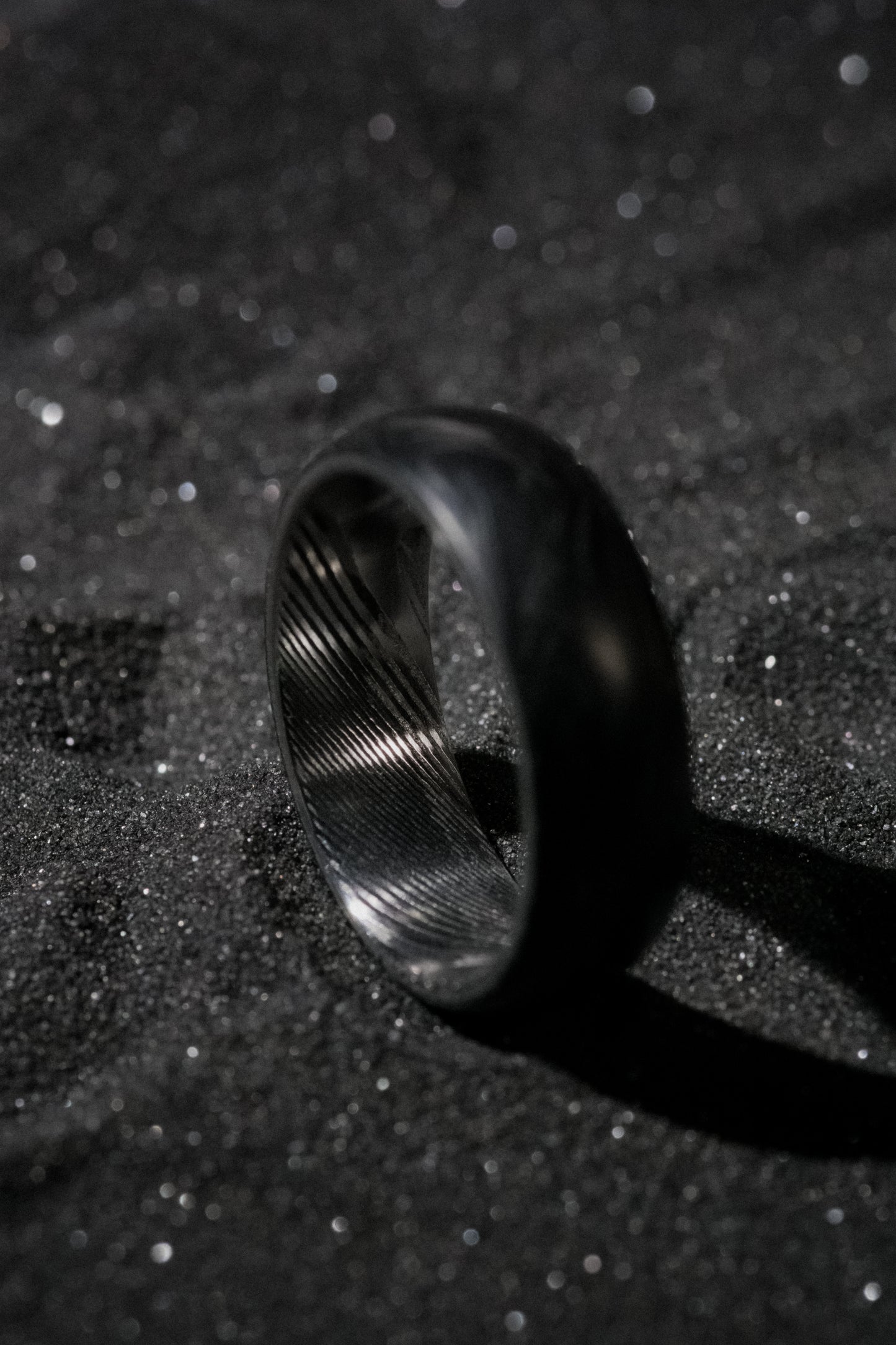Damascus Steel and Forged Carbon Fiber Mens Wedding Band