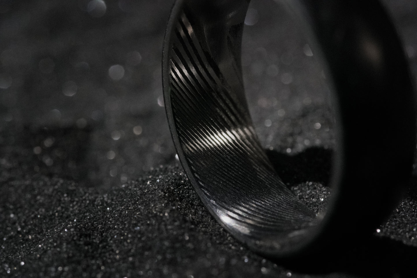 Damascus Steel and Forged Carbon Fiber Mens Wedding Band