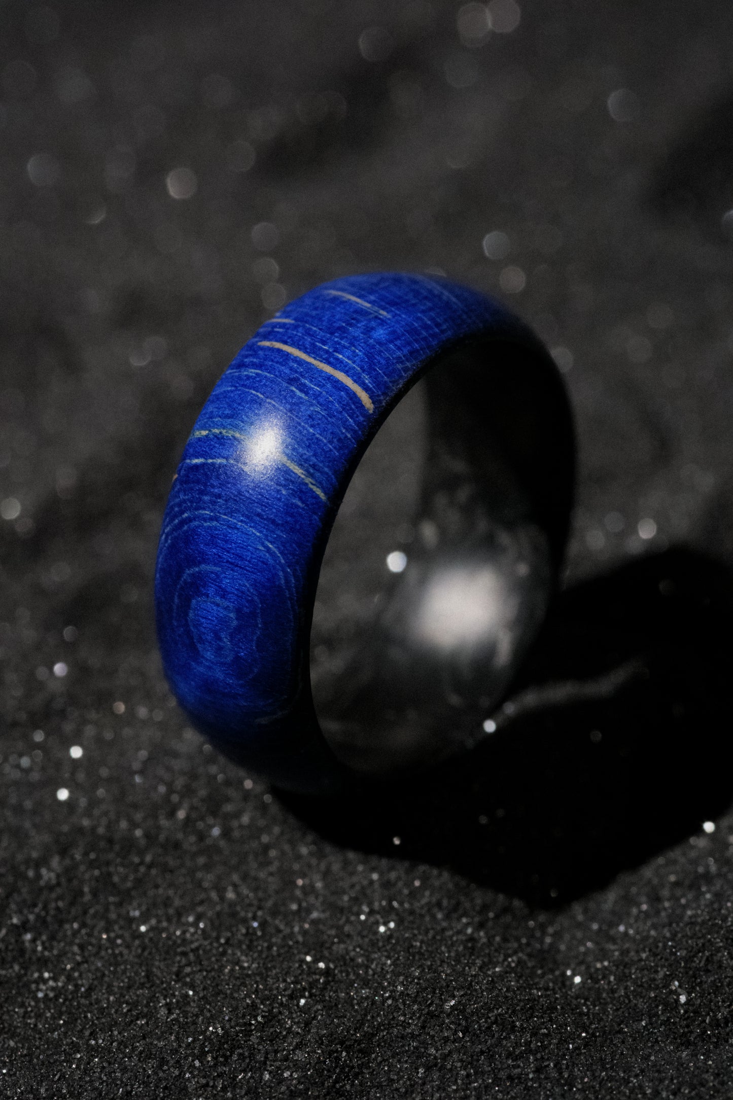 Blue Box Elder Burl and Forged Carbon Fiber Mens Wedding Band