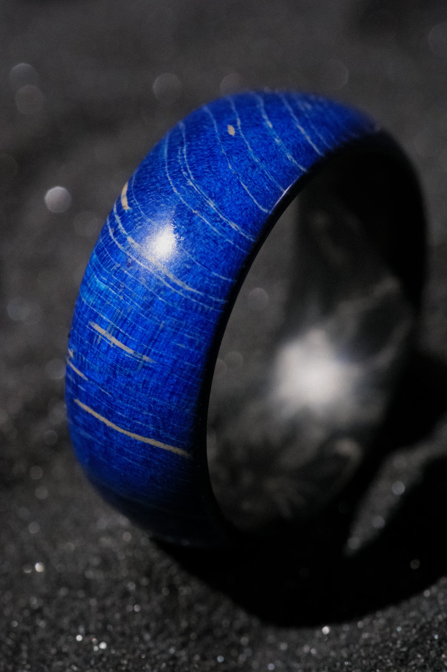 Blue Box Elder Burl and Forged Carbon Fiber Mens Wedding Band