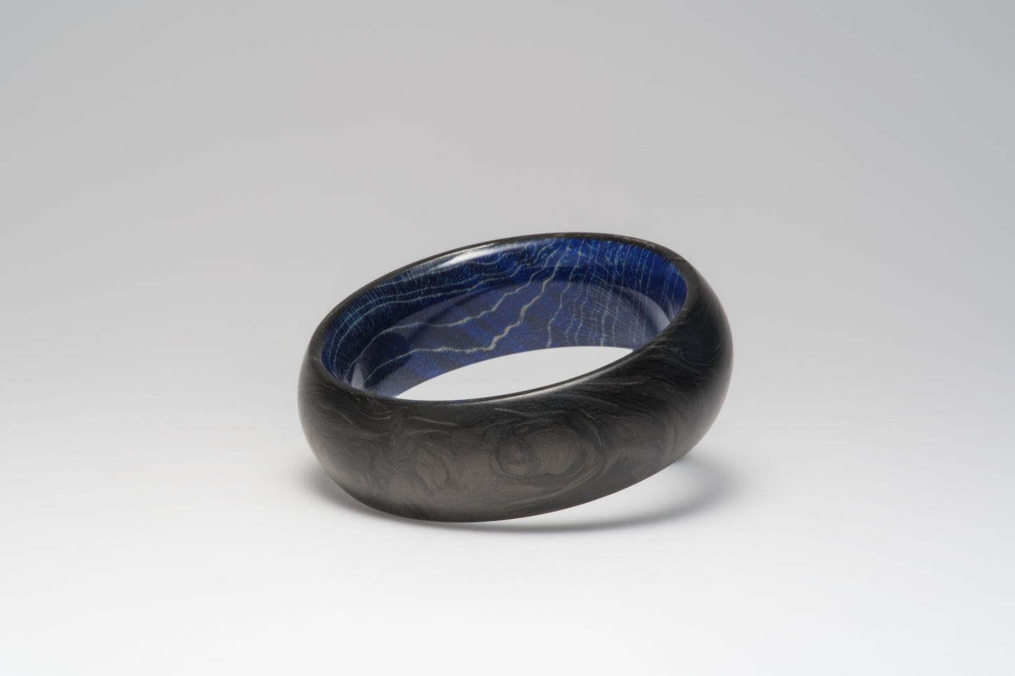 Blue Box Elder Burl and Forged Carbon Fiber Mens Wedding Band