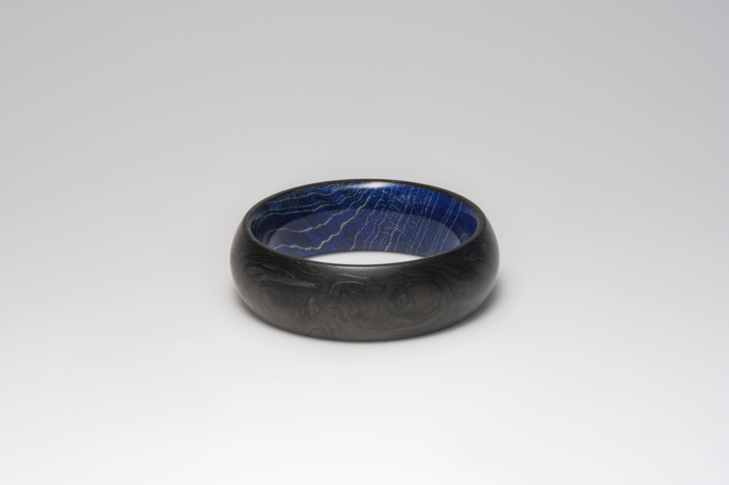 Blue Box Elder Burl and Forged Carbon Fiber Mens Wedding Band