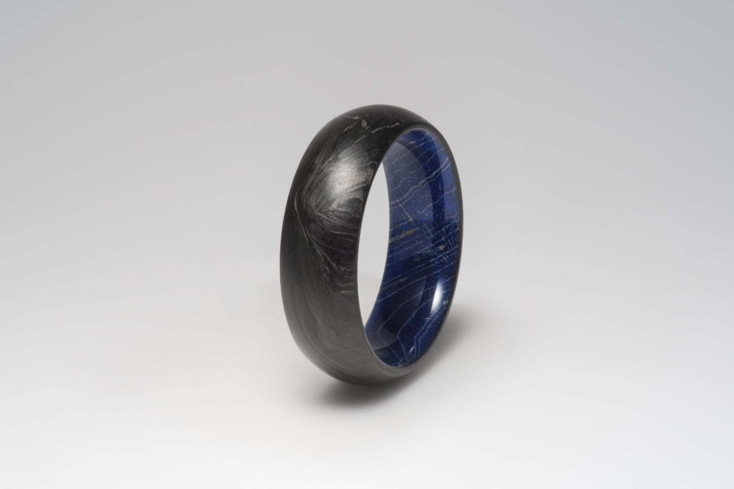 Blue Box Elder Burl and Forged Carbon Fiber Mens Wedding Band