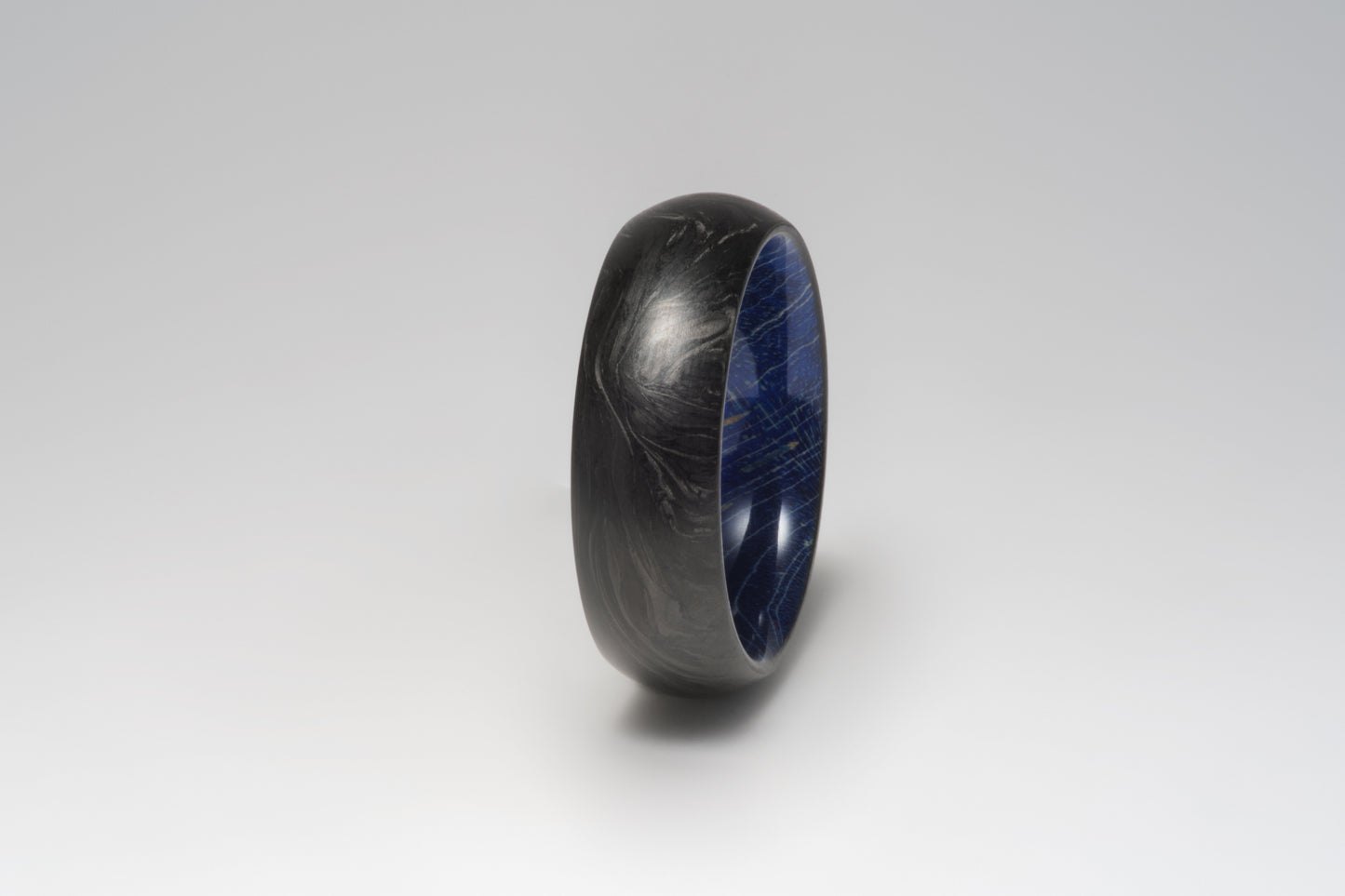 Blue Box Elder Burl and Forged Carbon Fiber Mens Wedding Band