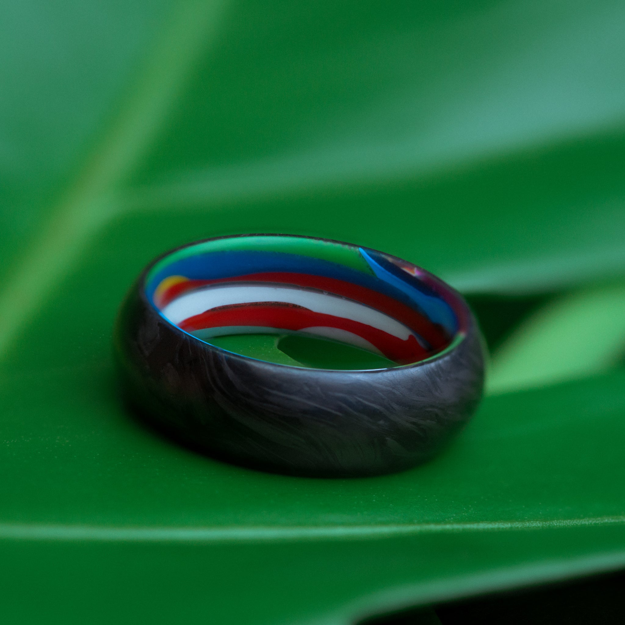 Reclaimed Surfboard Resin and Forged Carbon Fiber Mens Wedding Band