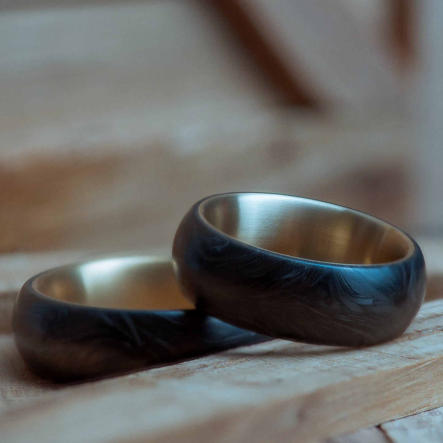 Brass  and Forged Carbon Fiber Mens Wedding Band