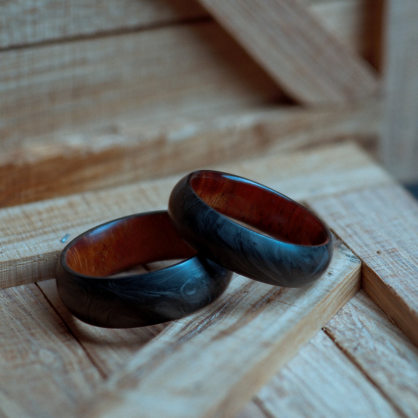 Hawaiian Koa and Forged Carbon Fiber Mens Wedding Band
