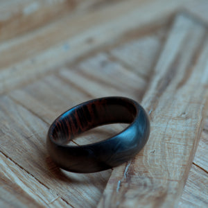Black Palm Wood and Forged Carbon Fiber Mens Wedding Band