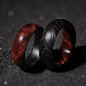 California Redwood Burl and Forged Carbon Fiber Mens Wedding Band