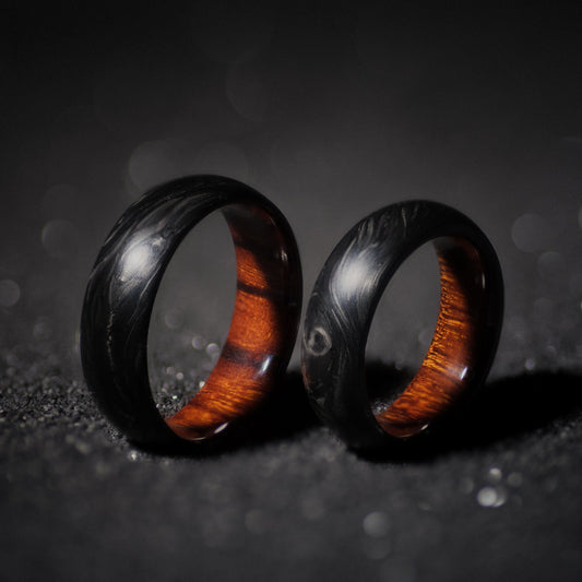 Desert Ironwood and Forged Carbon Fiber Mens Wedding Band