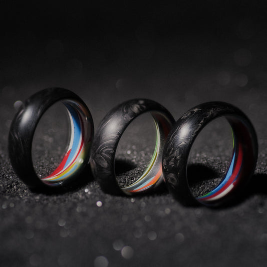 Reclaimed Surfboard Resin and Forged Carbon Fiber Mens Wedding Band