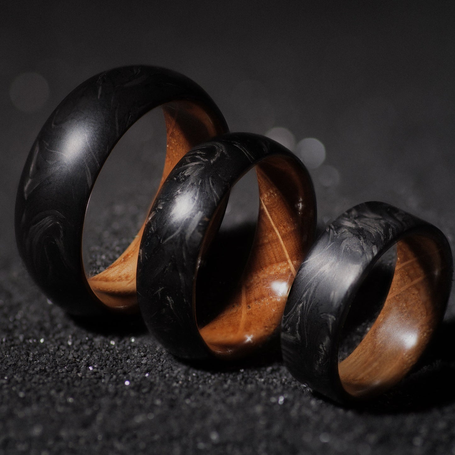 Upcycled Whiskey Barrel Oak and Forged Carbon Fiber Mens Wedding Band