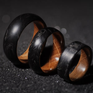 Reclaimed Whiskey Barrel Oak and Forged Carbon Fiber Mens Wedding Band
