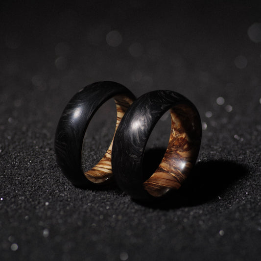 Hemp Fiber Wood and Forged Carbon Fiber Mens Wedding Band