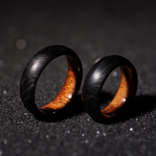 Hawaiian Koa and Forged Carbon Fiber Mens Wedding Band