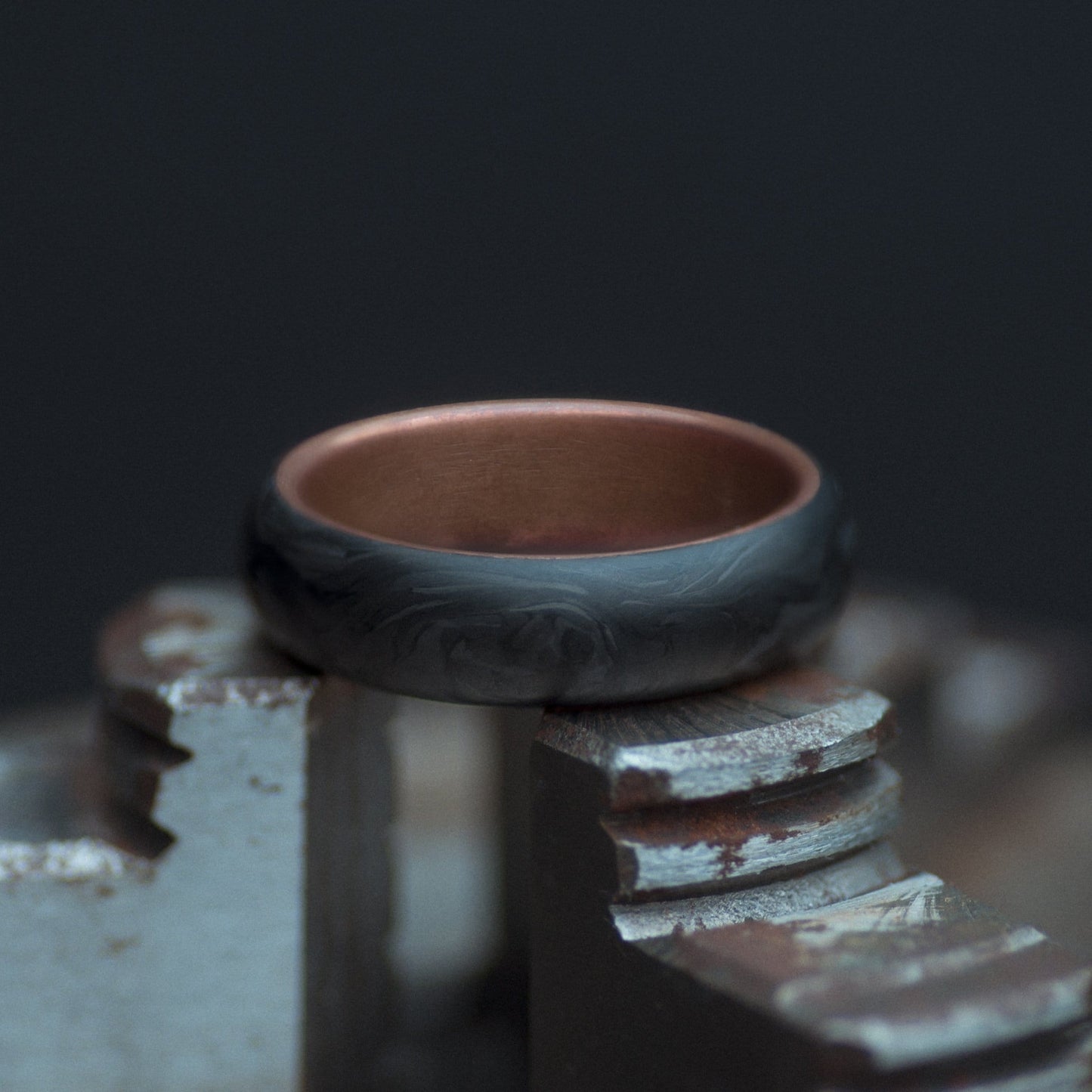 Copper and Forged Carbon Fiber Mens Wedding Band