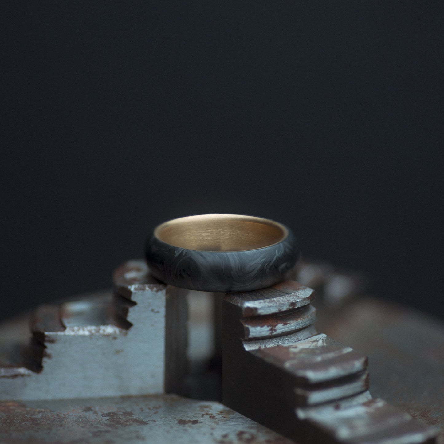 Brass  and Forged Carbon Fiber Mens Wedding Band