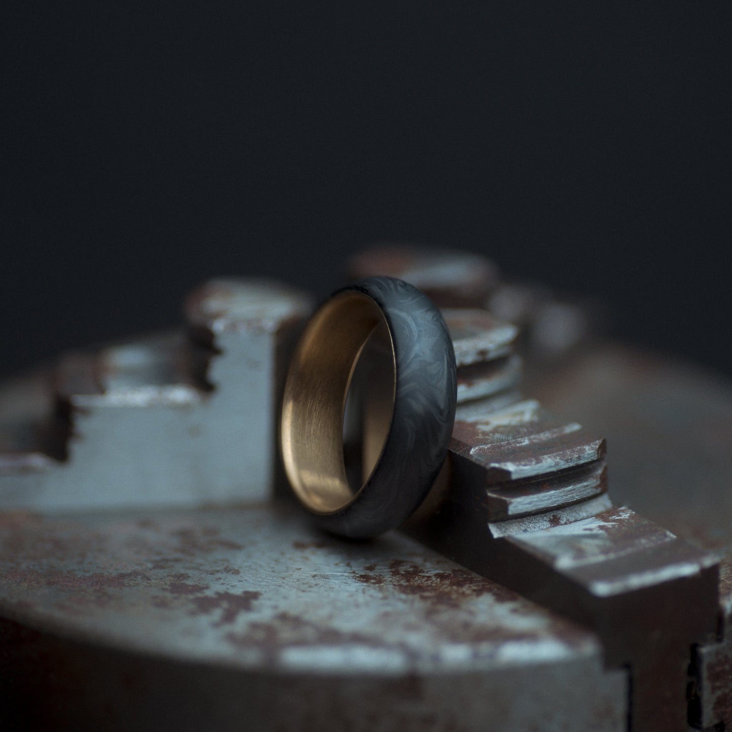 Brass  and Forged Carbon Fiber Mens Wedding Band