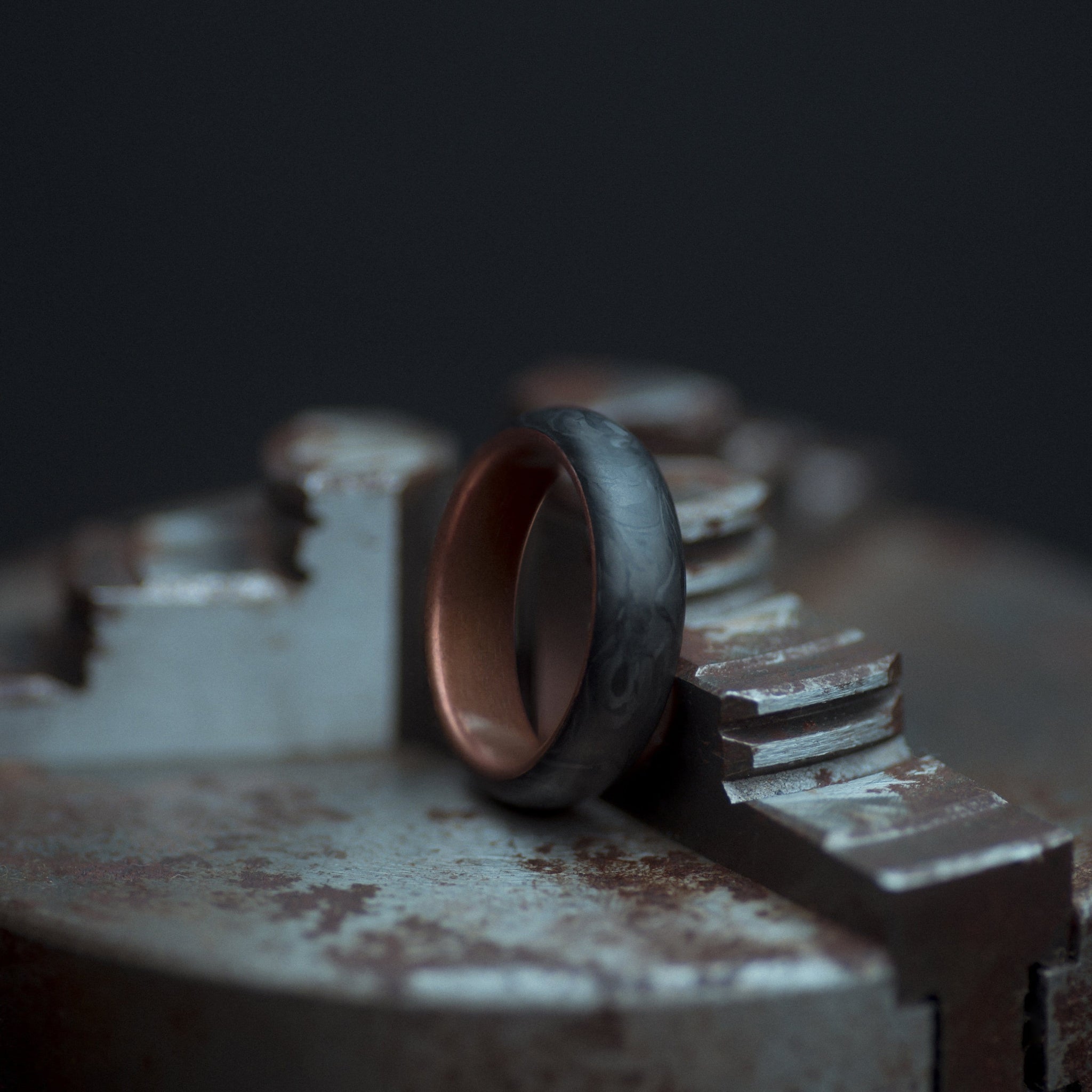 Copper and Forged Carbon Fiber Mens Wedding Band