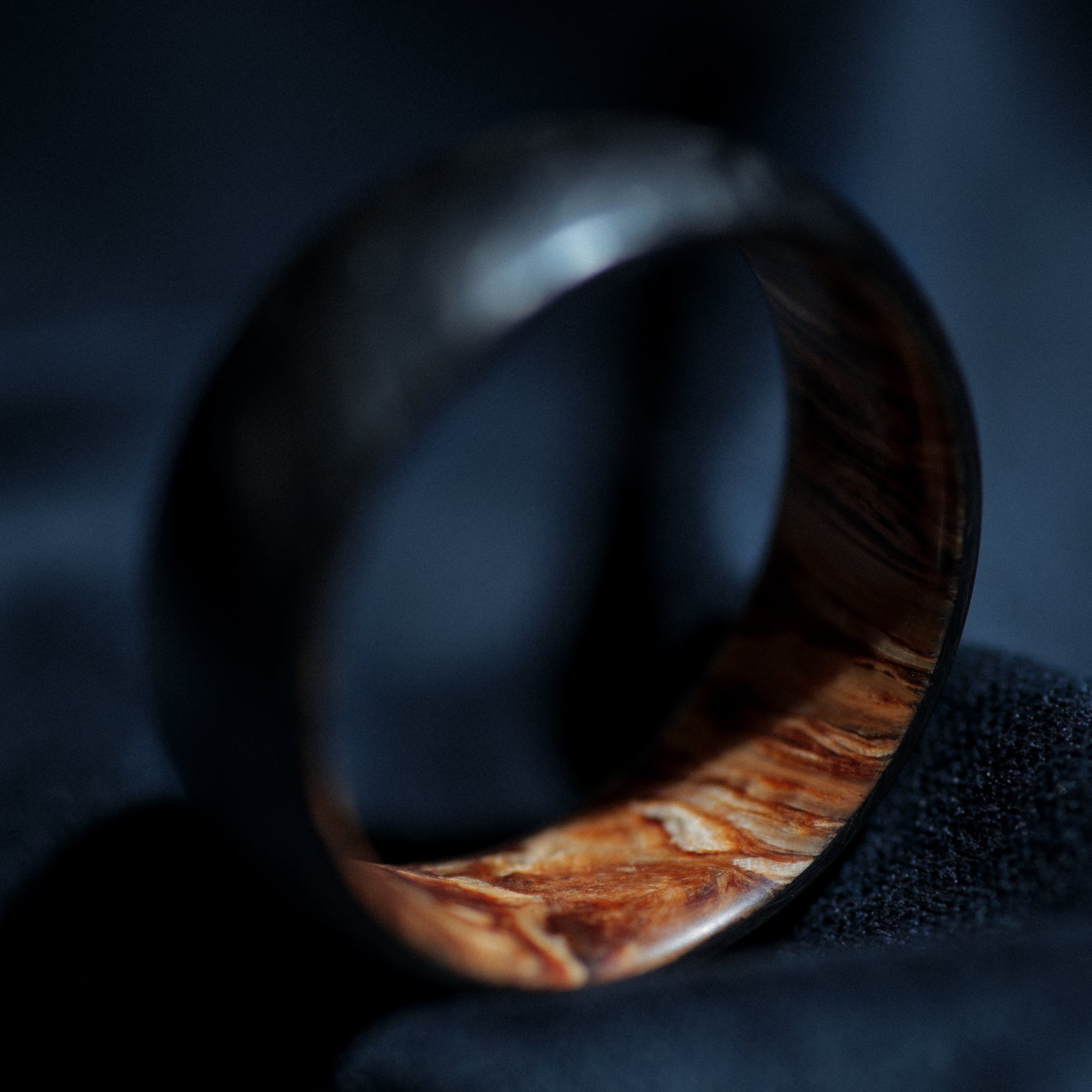 Hemp Fiber Wood and Forged Carbon Fiber Mens Wedding Band