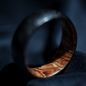 Hemp Fiber Wood and Forged Carbon Fiber Mens Wedding Band