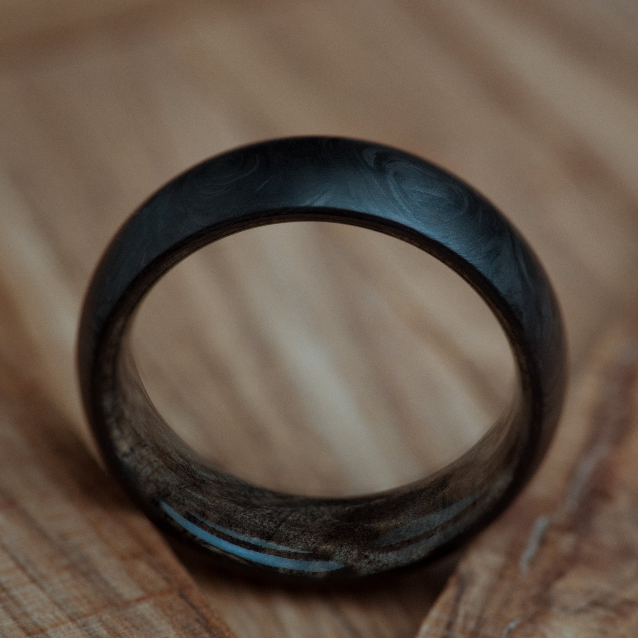 Buckeye Burl and Forged Carbon Fiber Mens Wedding Band
