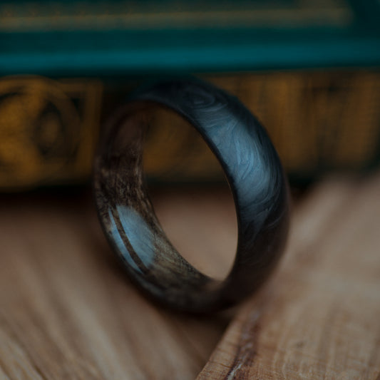 Buckeye Burl and Forged Carbon Fiber Mens Wedding Band