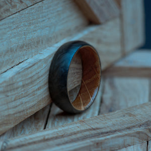 Reclaimed Whiskey Barrel Oak and Forged Carbon Fiber Mens Wedding Band