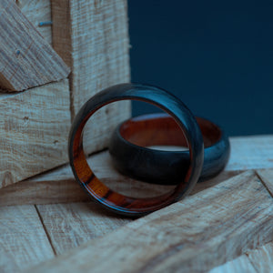 Desert Ironwood and Forged Carbon Fiber Mens Wedding Band