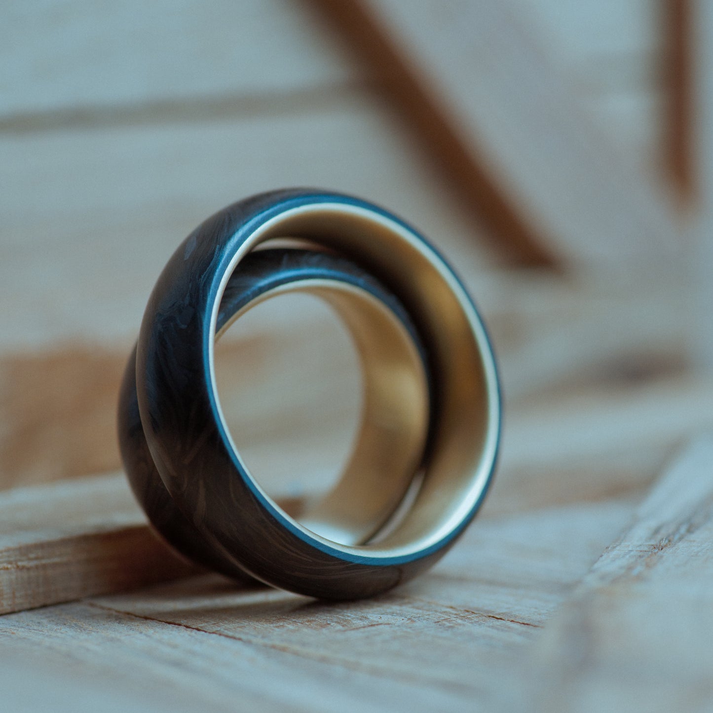 Brass  and Forged Carbon Fiber Mens Wedding Band