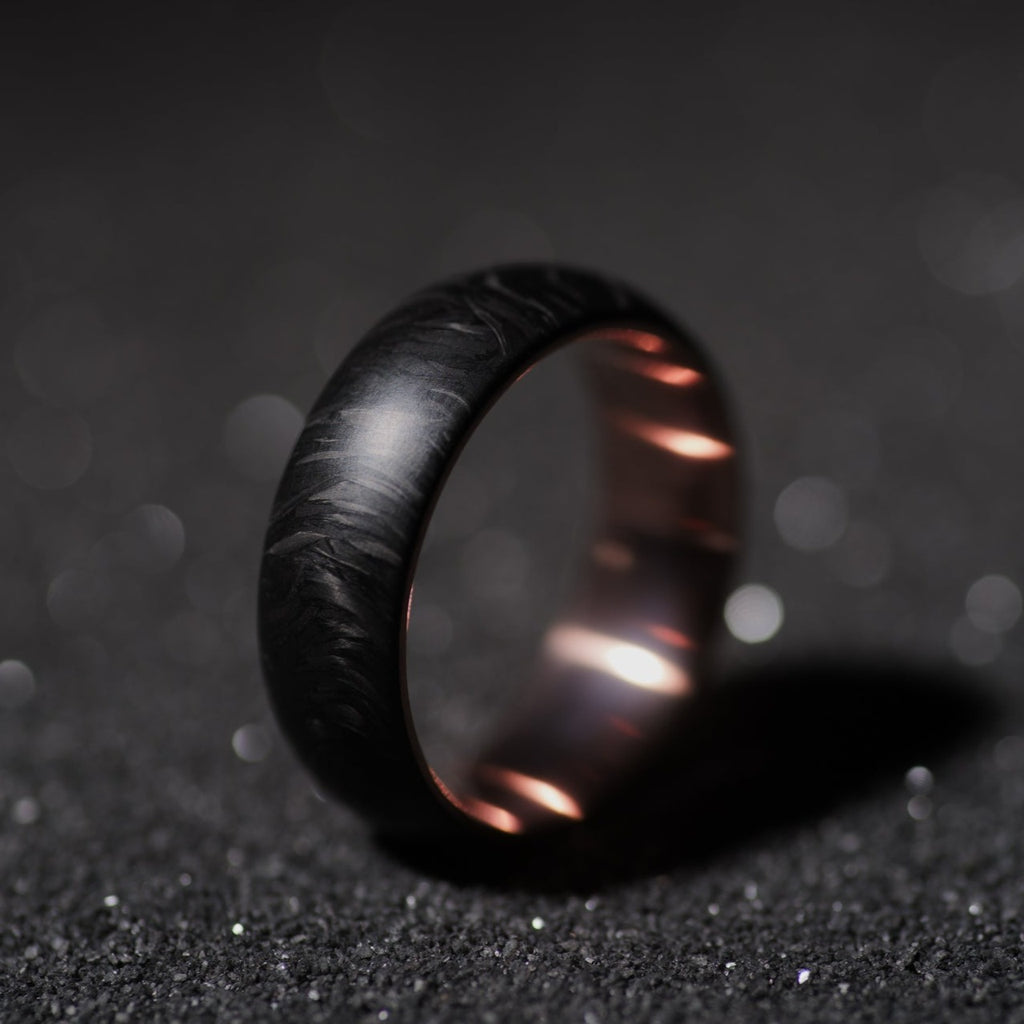 Copper and Forged Carbon Fiber Mens Wedding Band